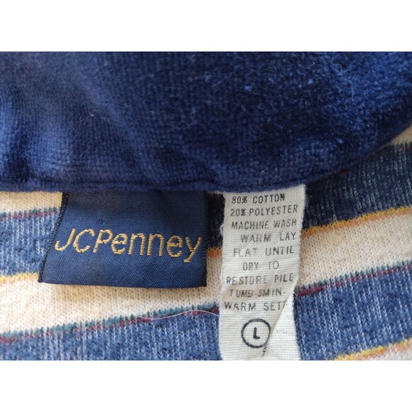 Vtg 60s 70s Mens Large Shirt Terry Cloth Striped Navy Disco Skate Surf JCPenney - Picture 5 of 11